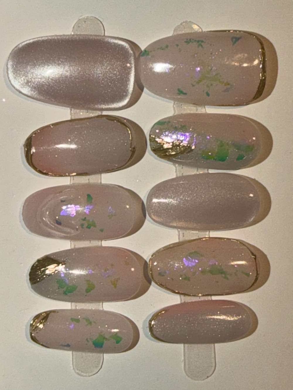 Neutral Pink Pearl Press-On Nails with Gold Accent